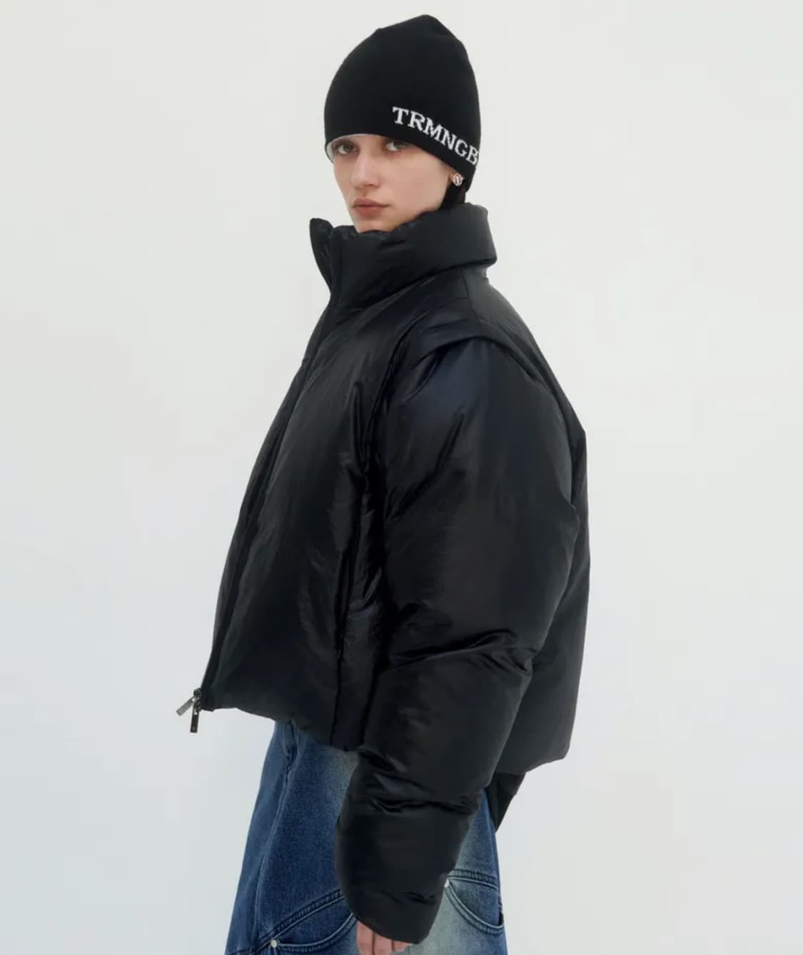 원가39)트리밍버드 나일론 2way 크롭 패딩 상품이미지3