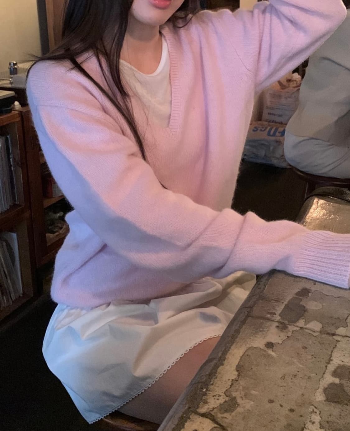 파운더스 아멜리 알파카 브이넥 니트 핑크 상품이미지5