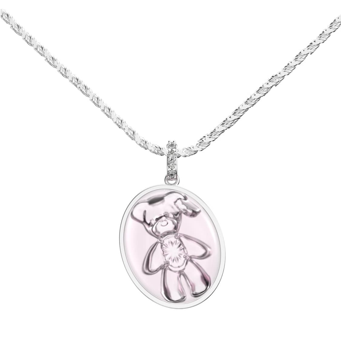 새상품 25ss 위민 크리스탈 베어 오벌 펜던트 목걸이 핑크 상품이미지1