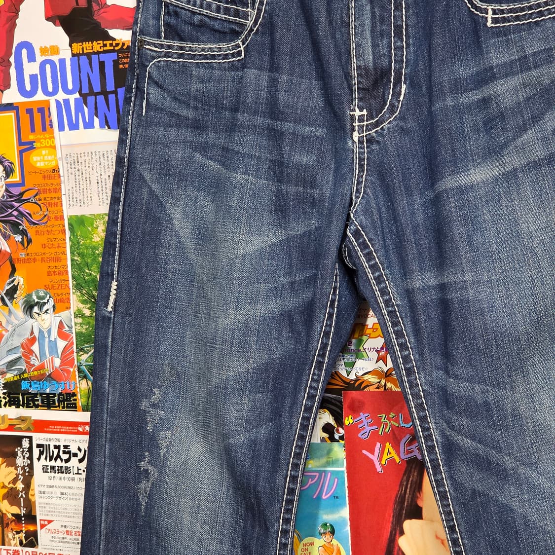 빈티지 포켓 자수 진청 데님 팬츠 상품이미지8