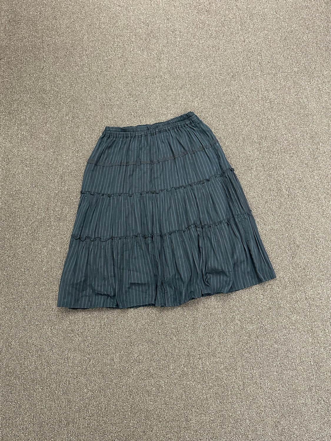 M)Japanese vintage 스트라이프 레이스 네이비 스커트 상품이미지3