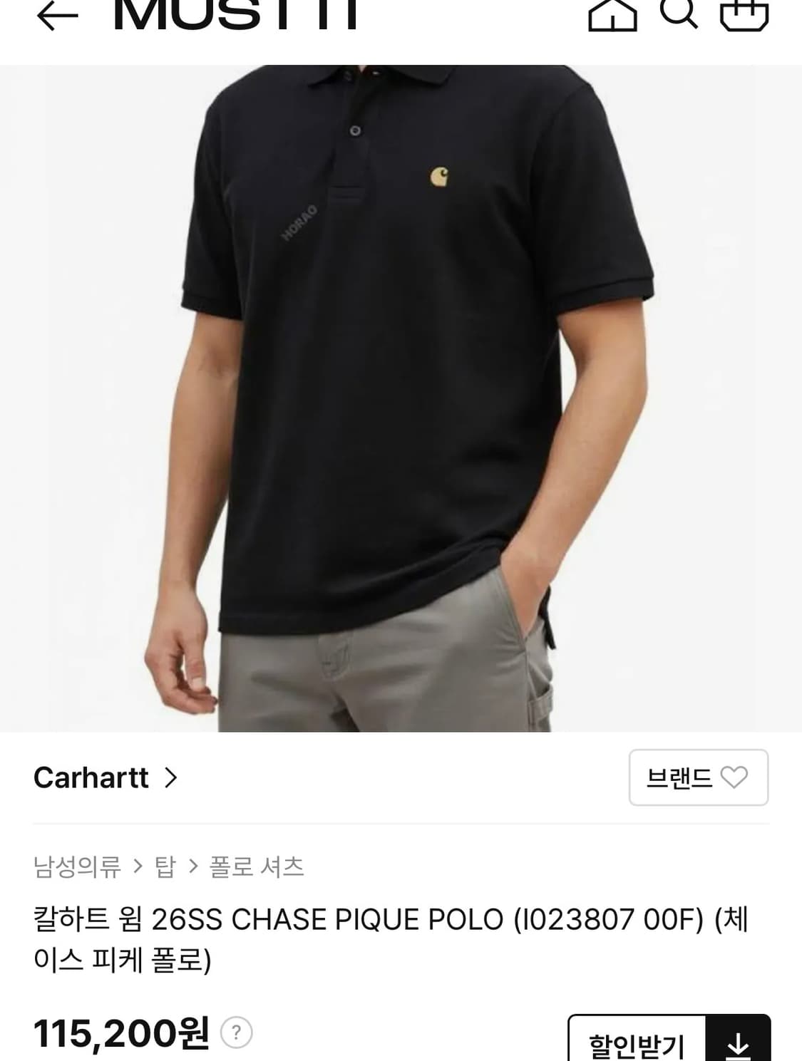 [2XL]칼하트WIP 체이스 카라 반팔/블랙 상품이미지2