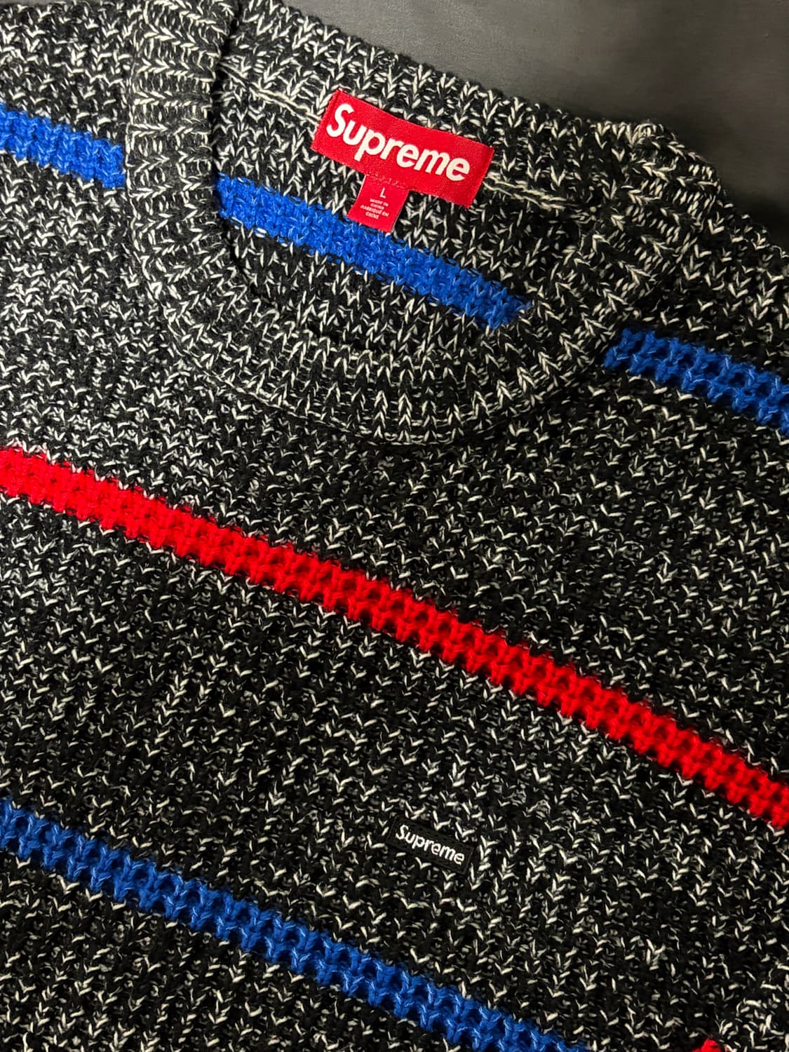 슈프림 와플 스몰 박스 스웨터 멜란지 블랙 스트라이프 - 24FW 상품이미지3