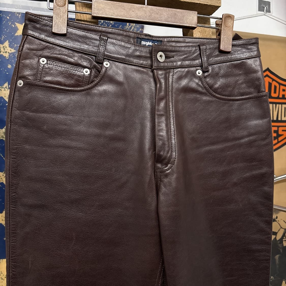 90s 라이트온 스트레이트 카우하이드 레더 팬츠 다크브라운 N1047 상품이미지3