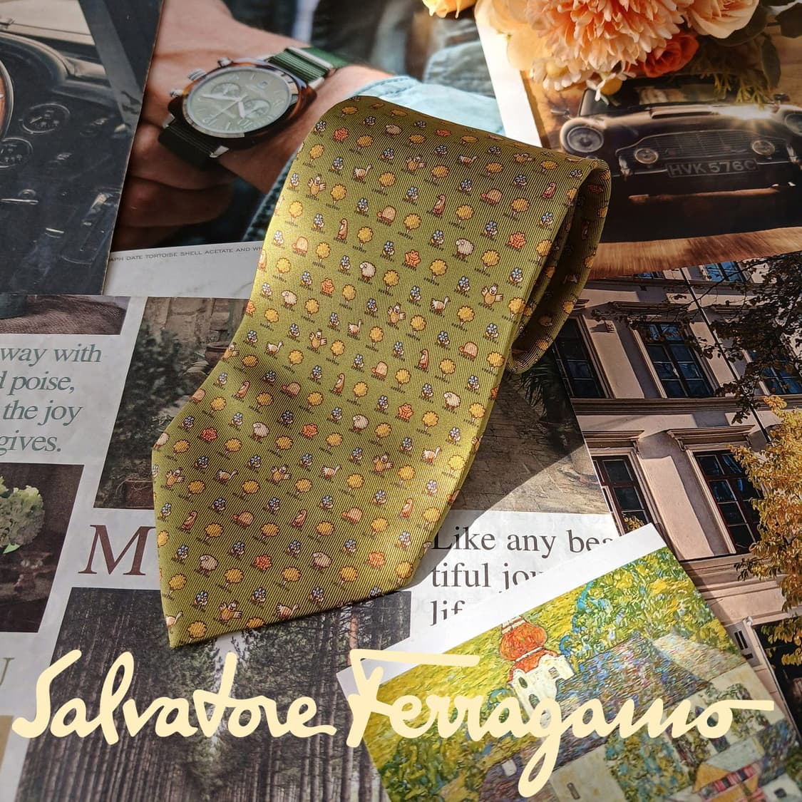 페라가모 실크 연두 멀티 모티브 넥타이 9.1cm A+등급 A19495
 상품이미지2