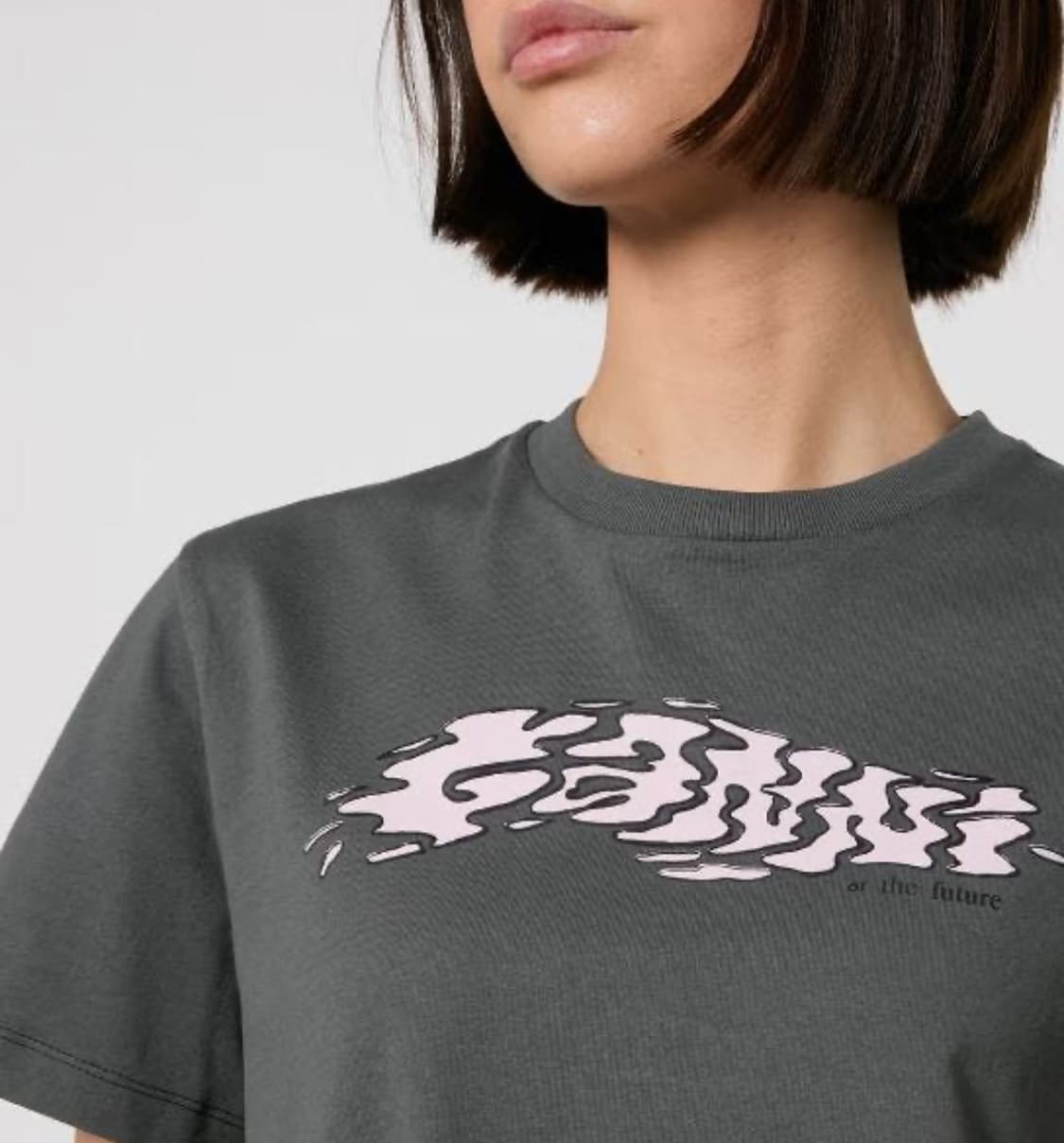 가니 핑크 로고 퓨처 반팔 티셔츠 회색 상품이미지4