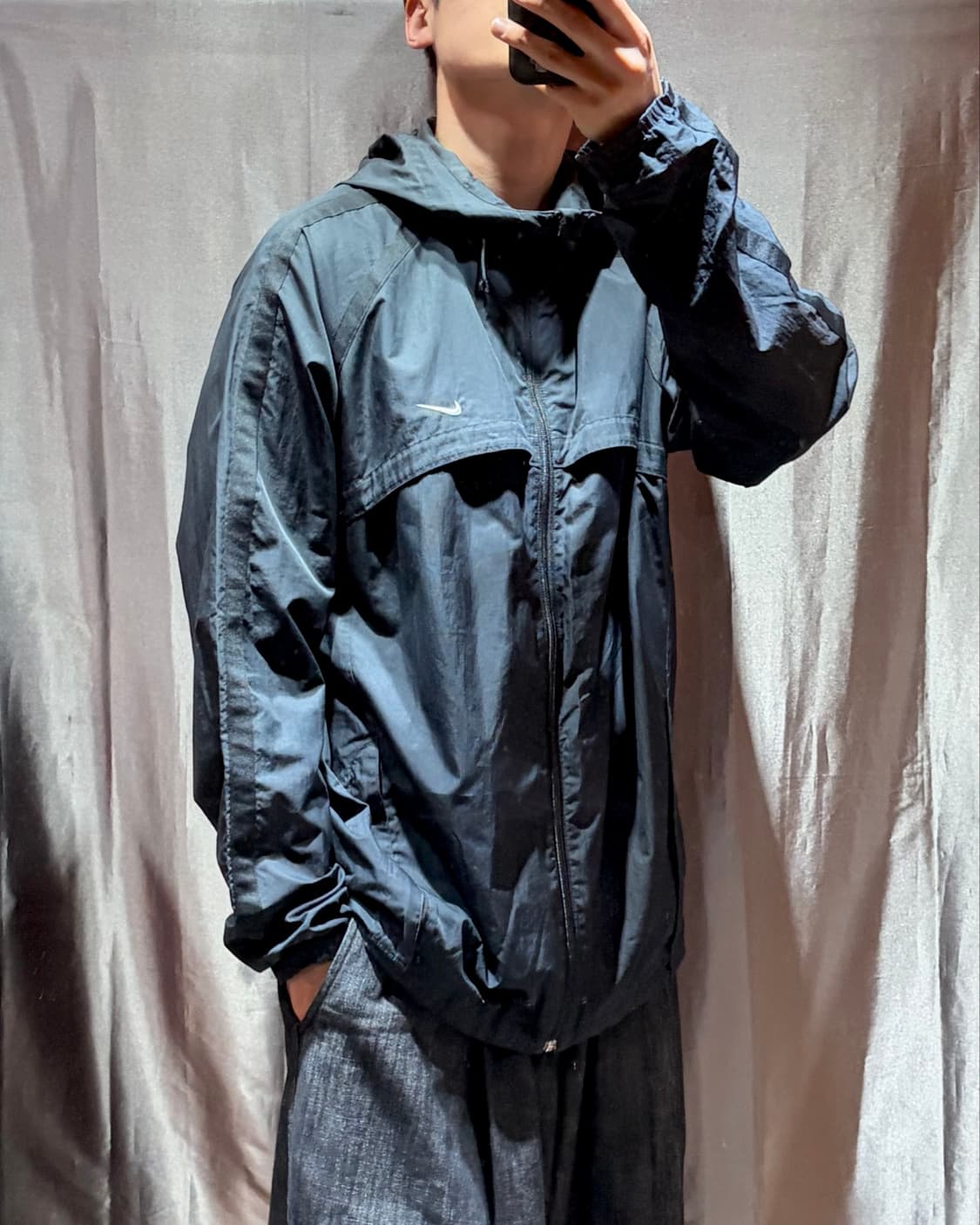 XXL 나이키 스우시 블랙 후드 나일론 자켓 상품이미지1