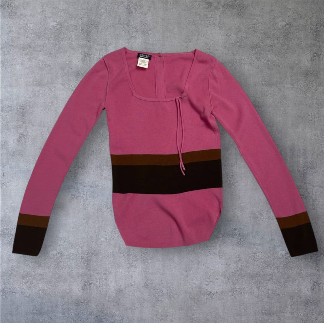 소니아 리키엘 Sonia rykiel 핑크 스퀘어넥  슬림핏 니트 M 상품이미지2