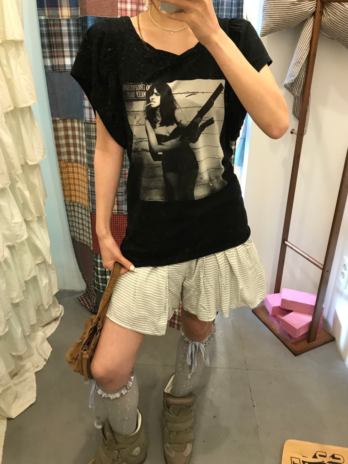 히스테릭글래머 블랙 셔링 히스걸 티셔츠 상품이미지4