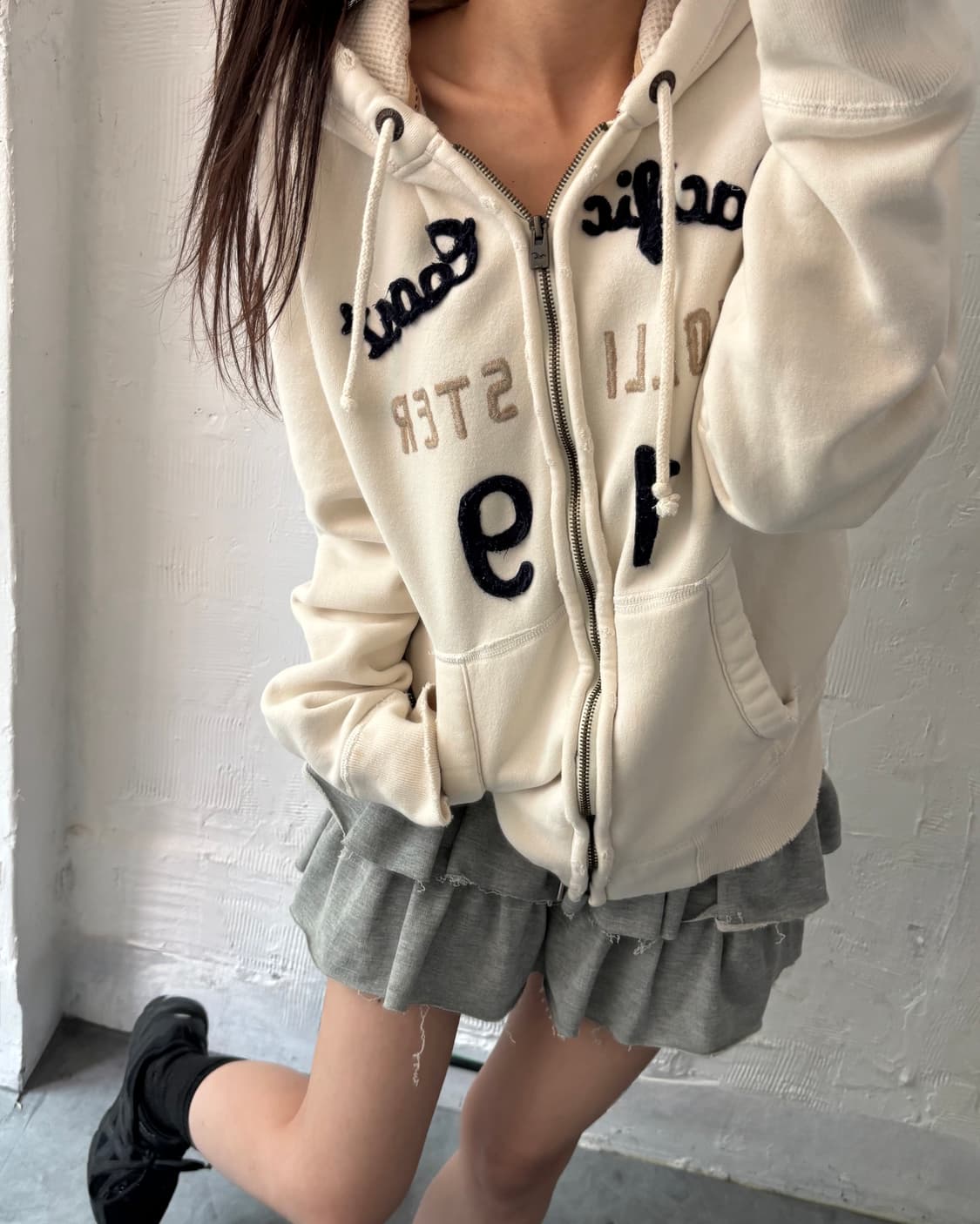 Hollister 홀리스터 아이보리로고 후드집업 상품이미지1