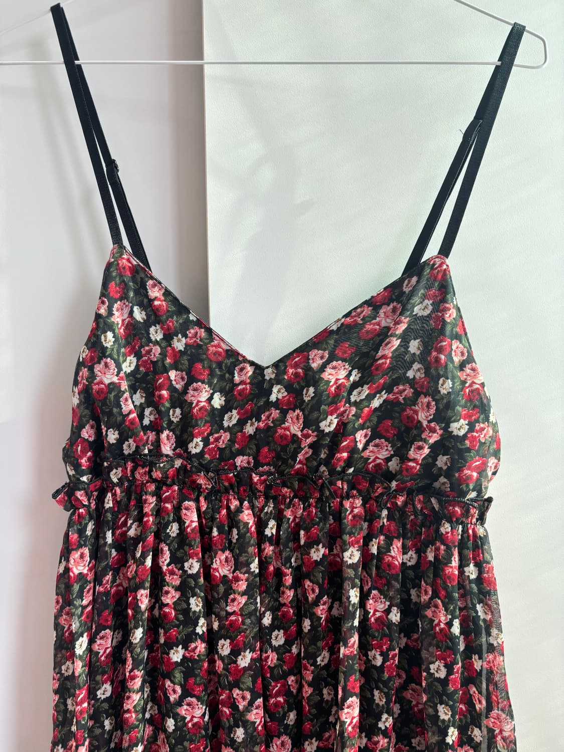 빈티지 플라워 무늬 레드 미니 끈 원피스 상품이미지2