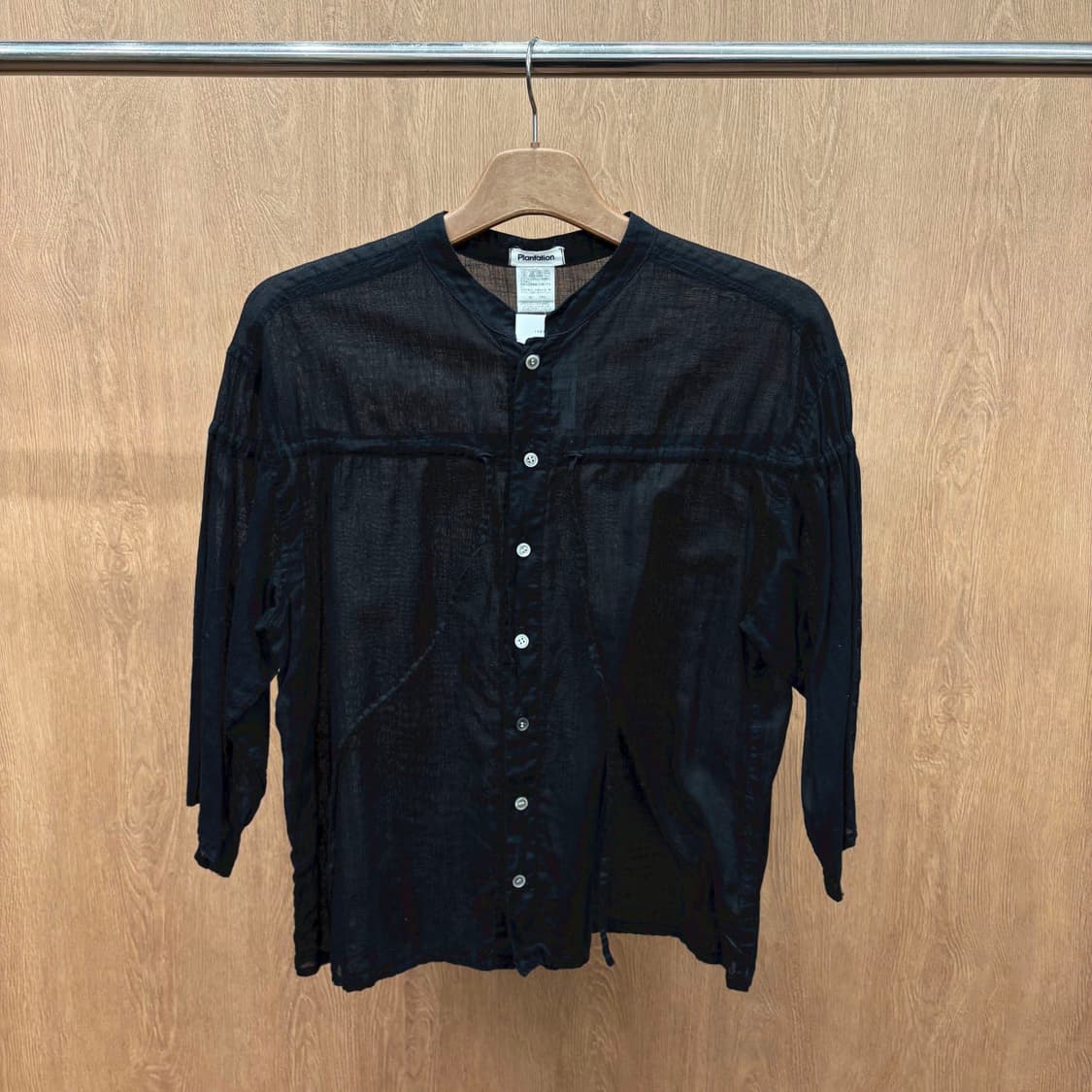 이세이미야케 플랜테이션 시스루 블라우스 프론트 스트링 디테일 루즈핏 블랙 상품이미지2