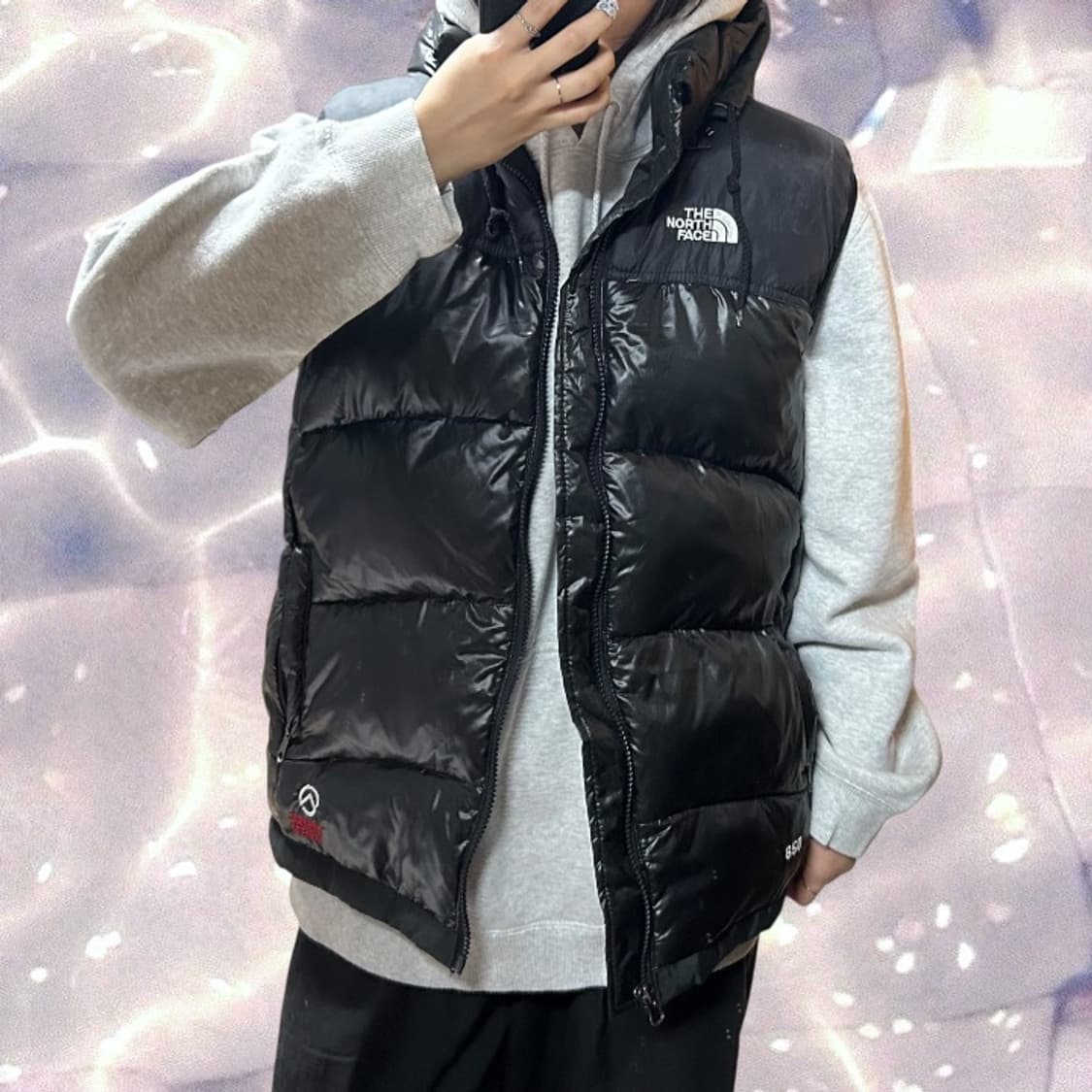 노스페이스 850 구스다운 후드 패딩 조끼 베스트 블랙 L 상품이미지1