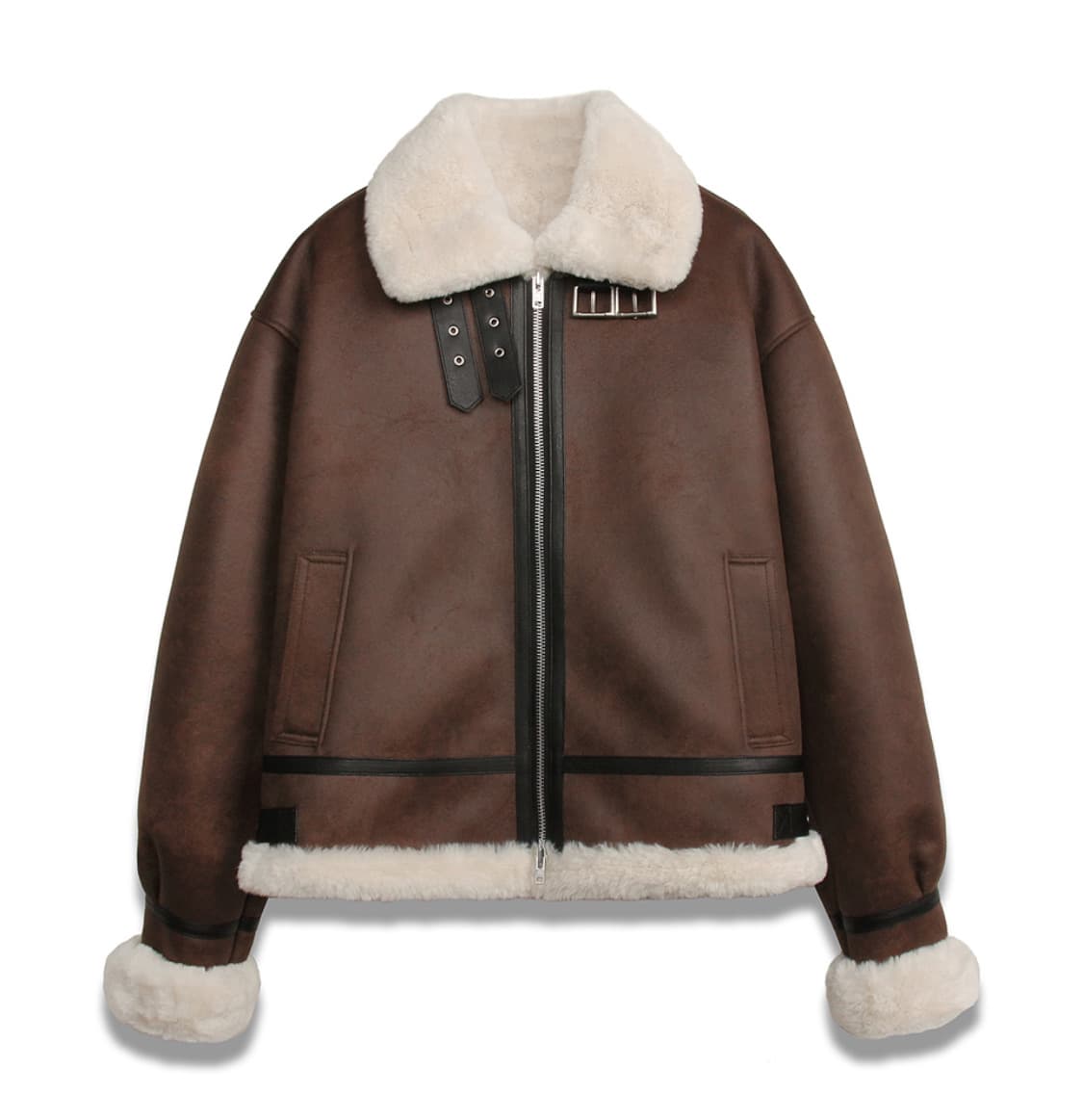 도프제이슨 하이넥 레더 무톤 자켓 무스탕 브라운 상품이미지3