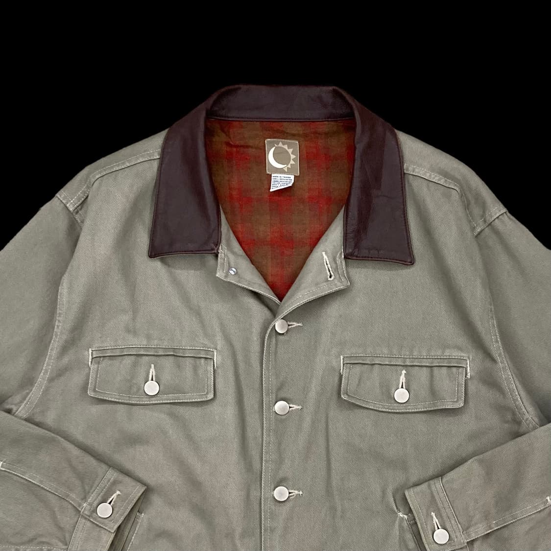 빈티지 아메카지 레더카라 카키 트러커 자켓 상품이미지4