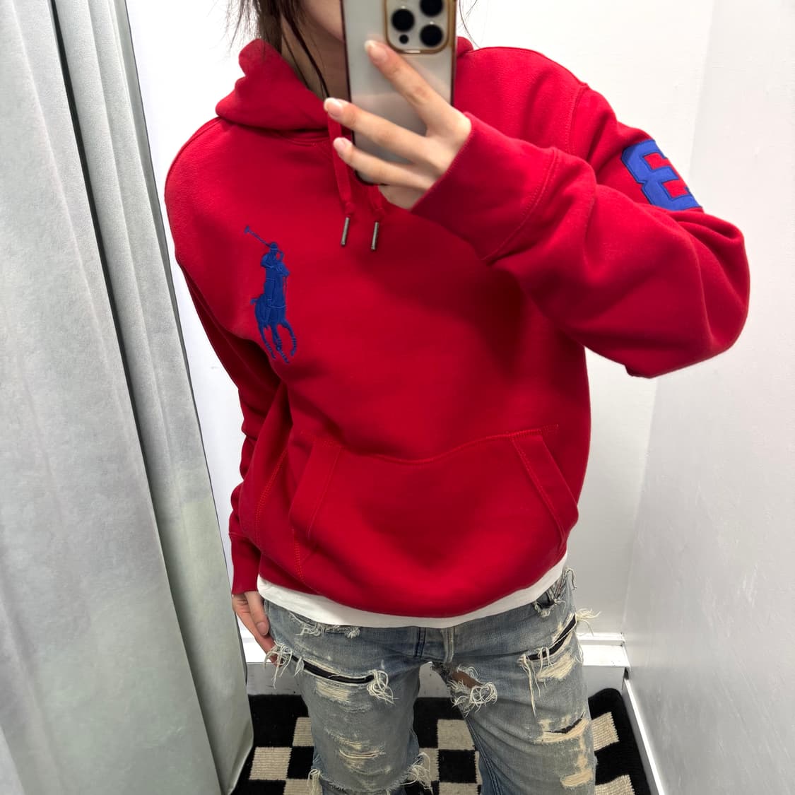 폴로 빅포니 레드 블루 후드티 상품이미지1