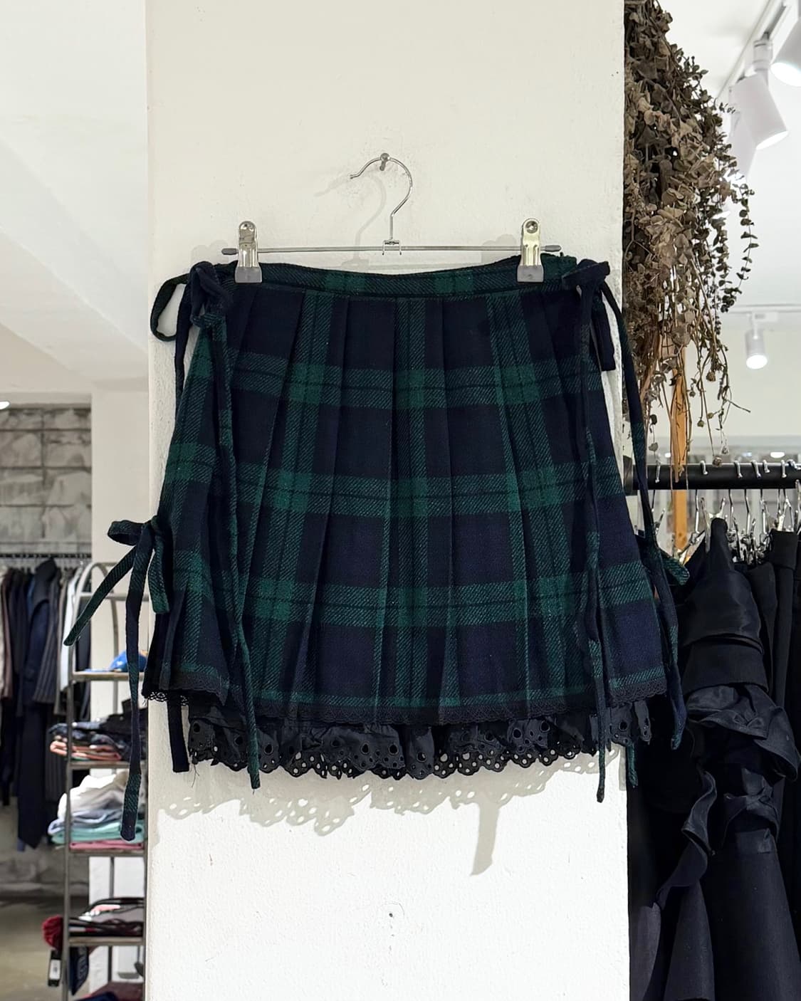 바츠 그린 체크 레이스 트림 플리츠 미니 스커트 상품이미지4