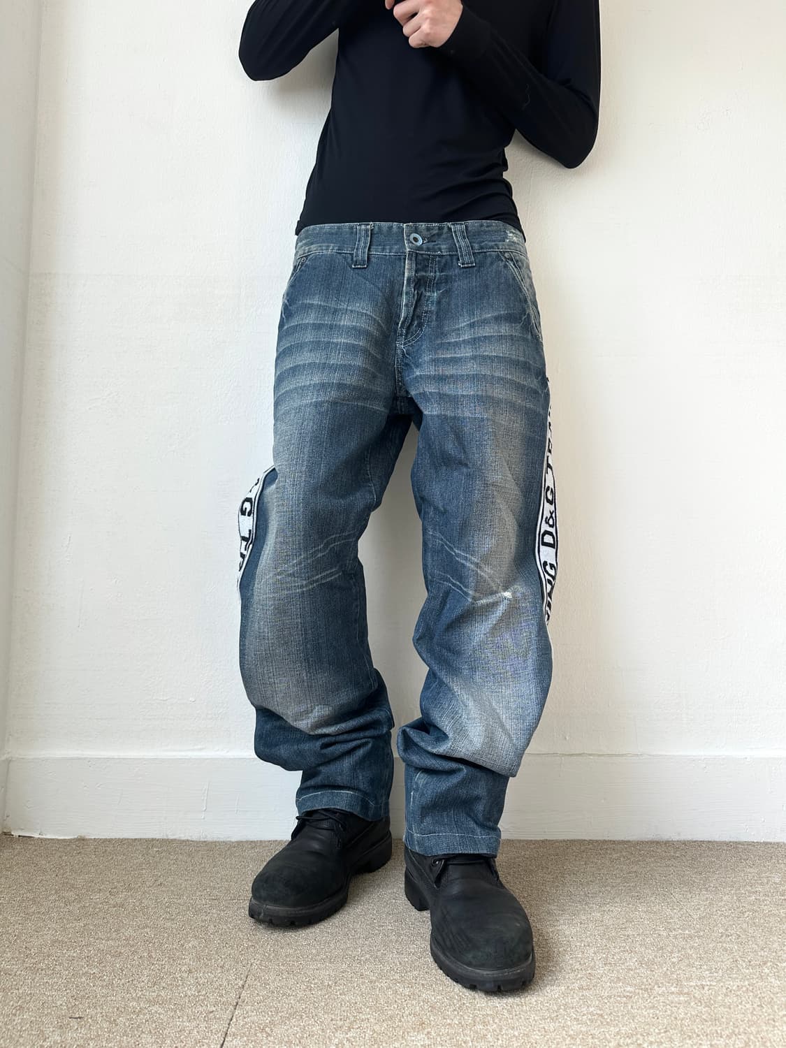 돌체앤가바나 2000s 사이드라인 로고 와이드 데님진 상품이미지2