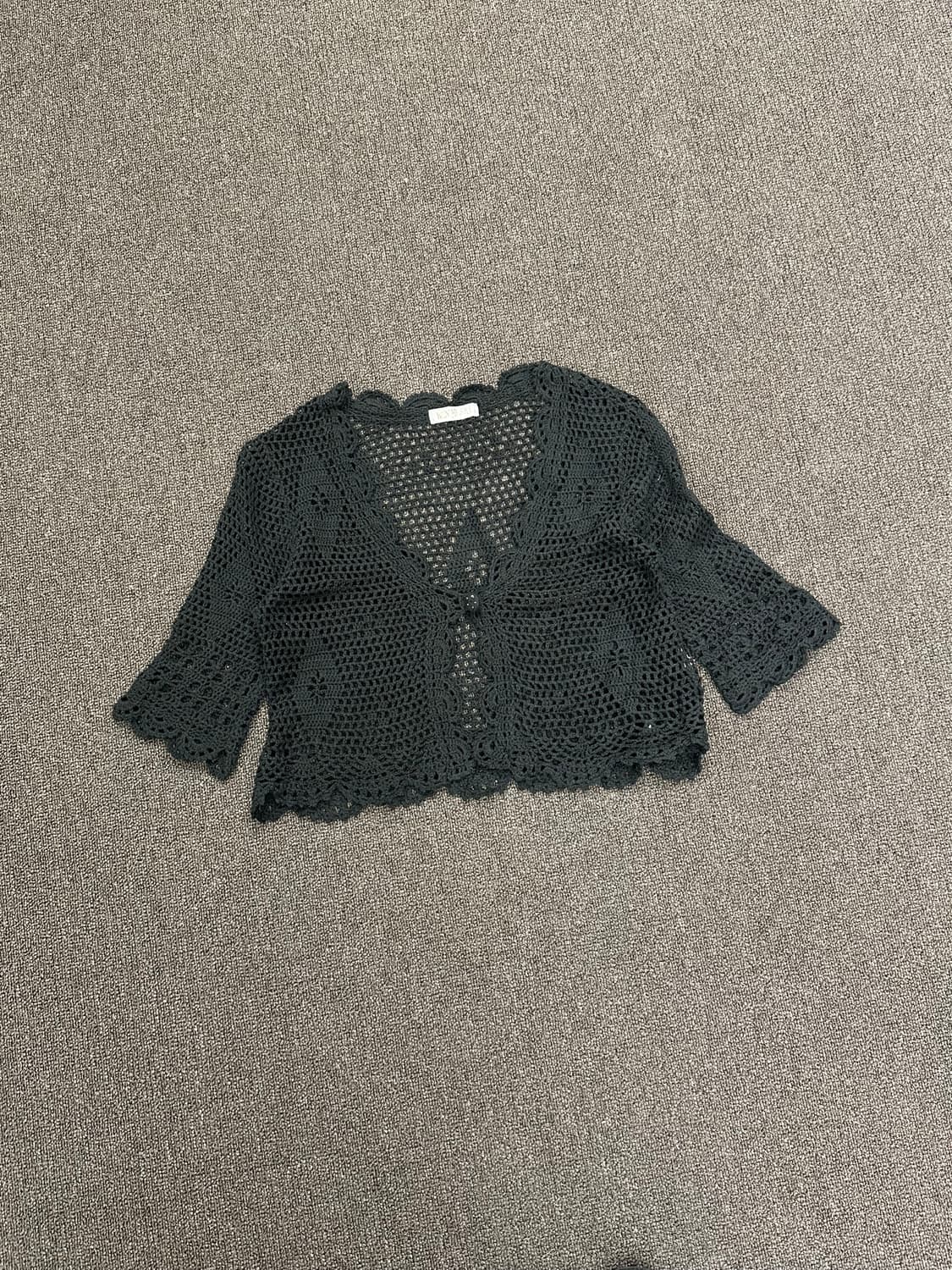 OS)Japanese vintage 여성 블랙 크로셰 가디건 상품이미지2