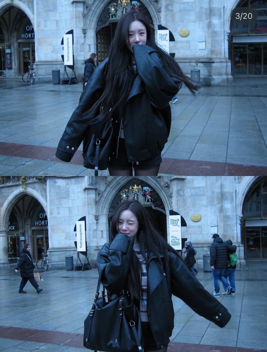 DEINET FAUX LEATHER BOMBER JACKET IN BLA 상품이미지4