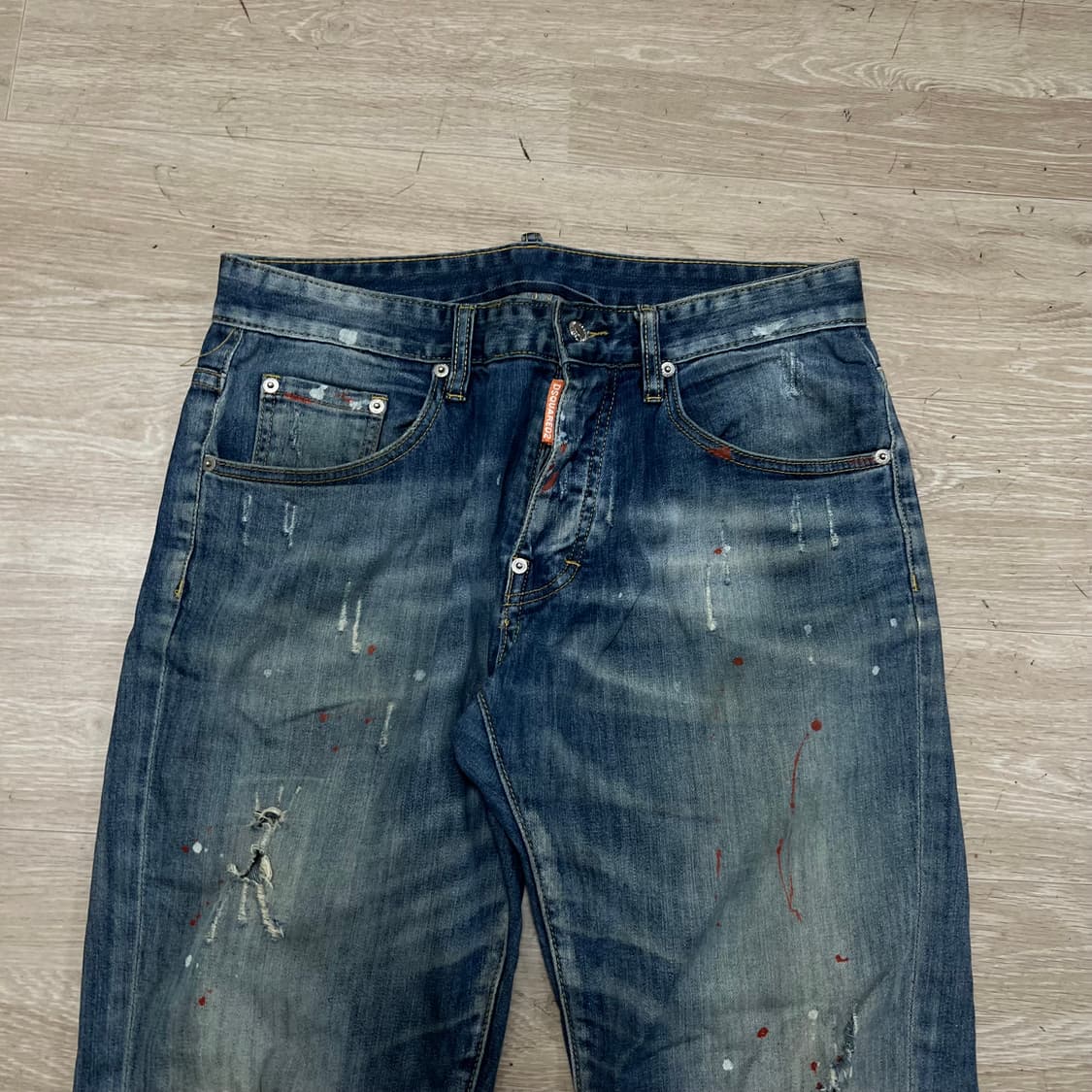 디스퀘어드2 빈티지 데미지드 워싱 페인팅 데님진 청바지 [중청] 46 상품이미지2