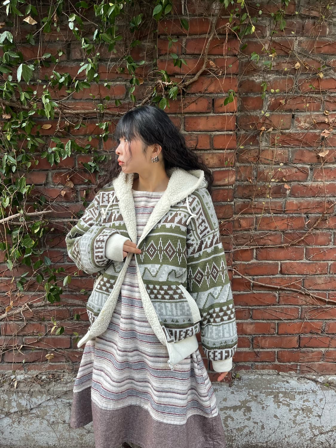 초코 나무 양털 후드 집업 아우터 상품이미지3