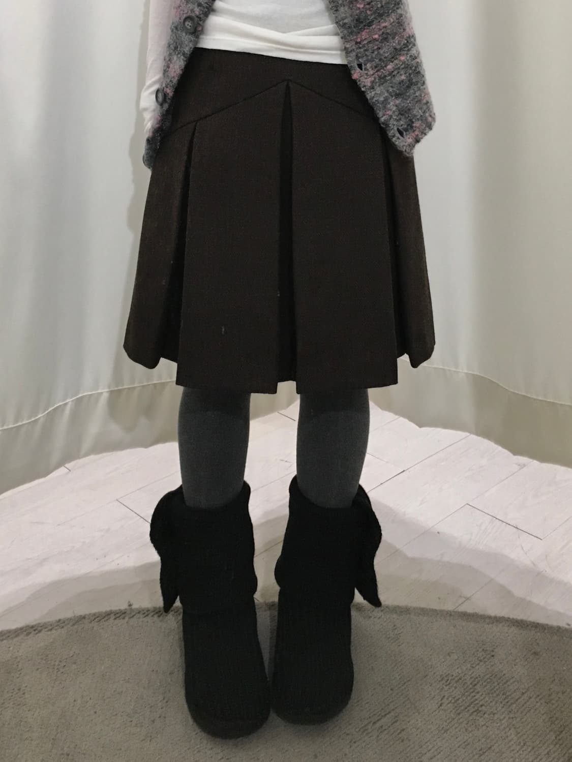 다크 브라운 울 플리츠 스커트 상품이미지1