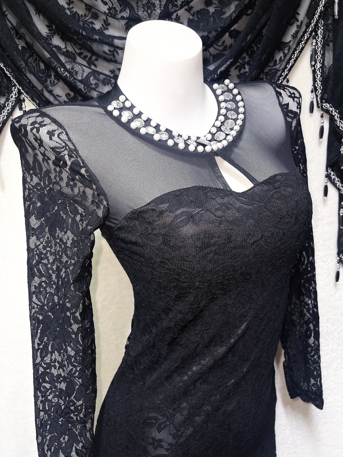 오네갸루 히메 진주 큐빅 블랙 레이스 시스루 망사 원피스 드레스 섹시 상품이미지2