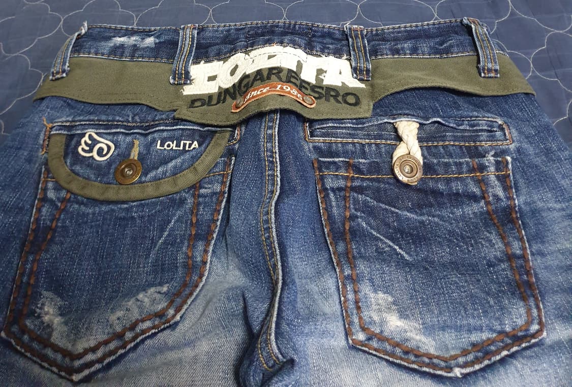 (빈티지) 로리타 진 에이징 워싱 7부 데님팬츠 블루 (M) 상품이미지4