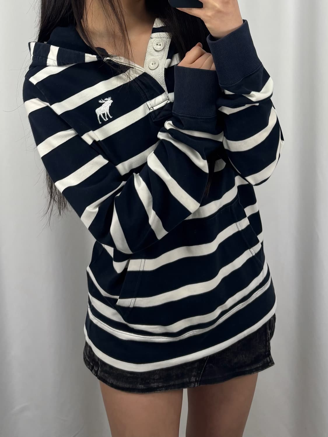 아베크롬비 네이비 스트라이프 후드 상품이미지3