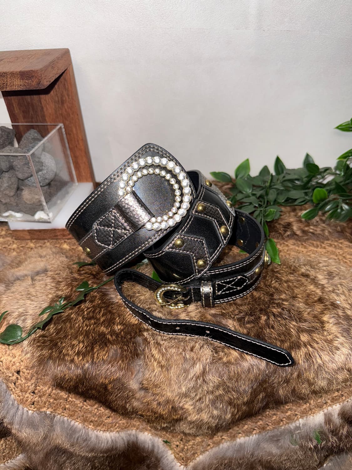 Metal charcoal cubic buckle belt 상품이미지2