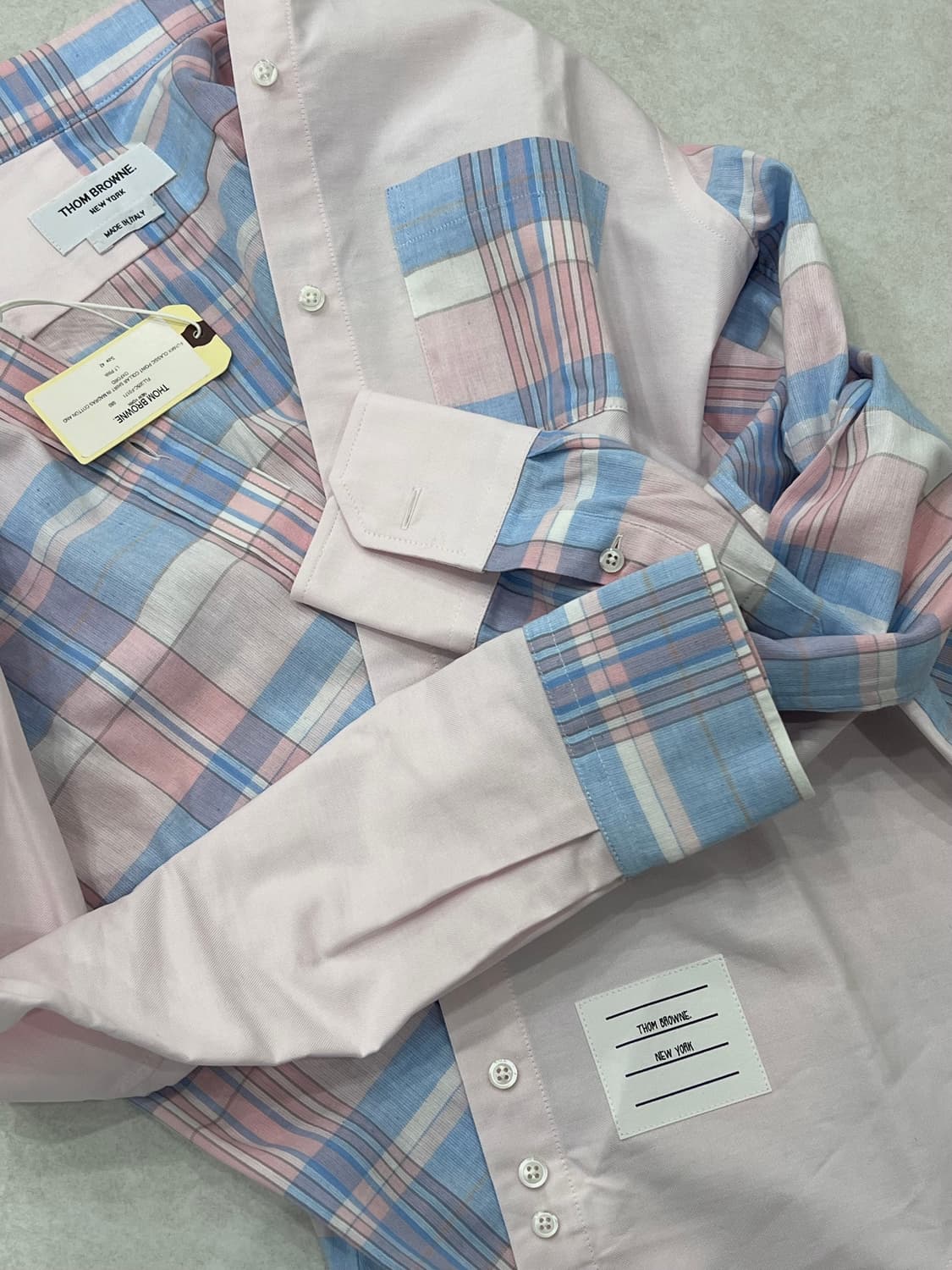 톰브라운 마드라스 린넨 & 옥스퍼드 혼방 핑크 펀믹스 셔츠 상품이미지4