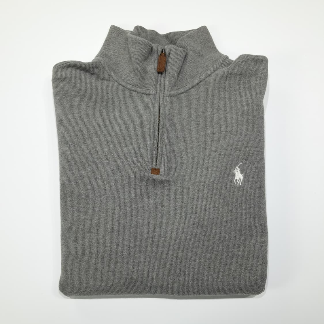 CL194 폴로 코튼 레더풀러 화이트포니 그레이 하프집업 니트 스웨터 상품이미지7