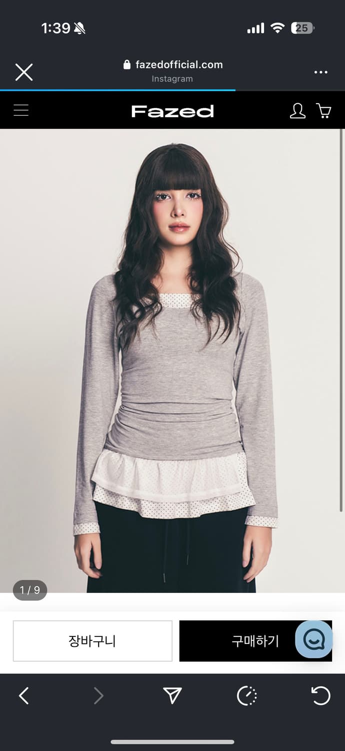 Fazed dot frill layered top / gray 상품이미지1
