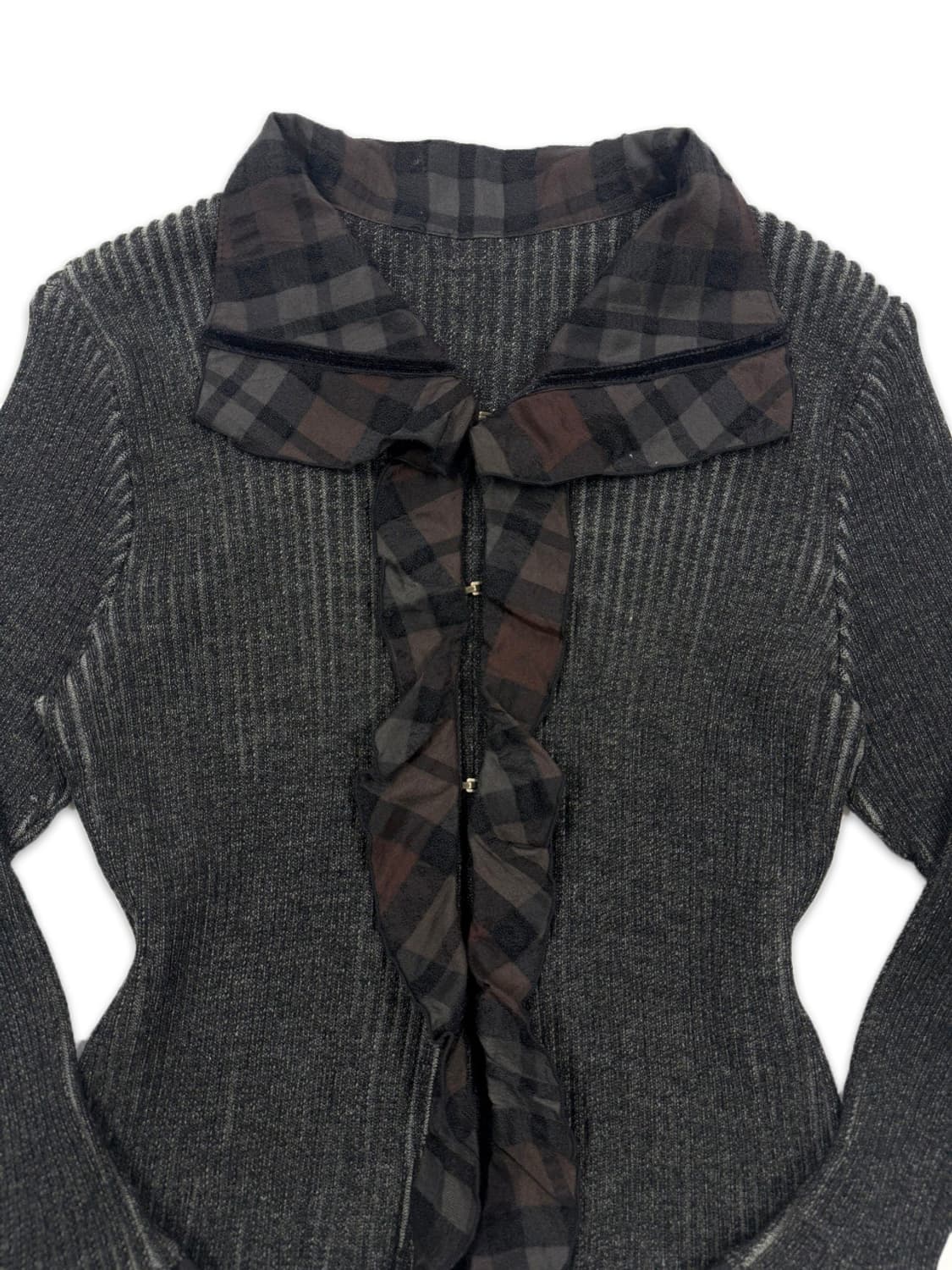 빈티지 EX NOVO 그레이 체크 프릴 가디건 상품이미지3