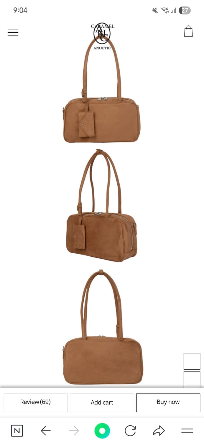 ANOETIC 아노에틱 스웨이드 토트백/숄더백/with 카드케이스 카라멜 상품이미지5