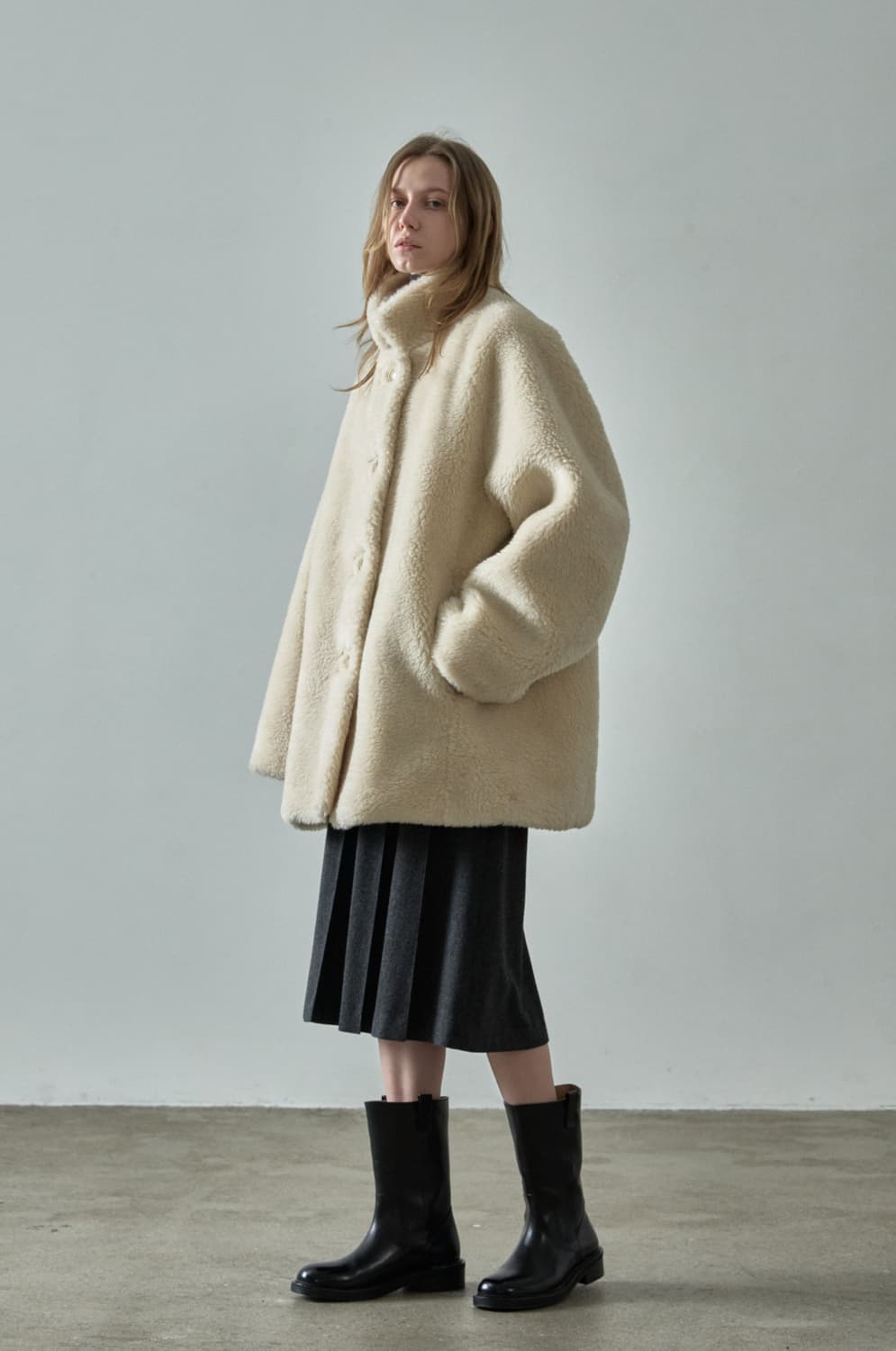 파사드패턴 램스울 퍼 하프 코트 새상품 상품이미지1