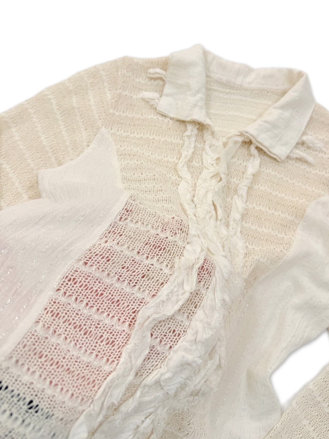 빈티지 아이보리 프릴 시스루 니트 셔츠 상품이미지4