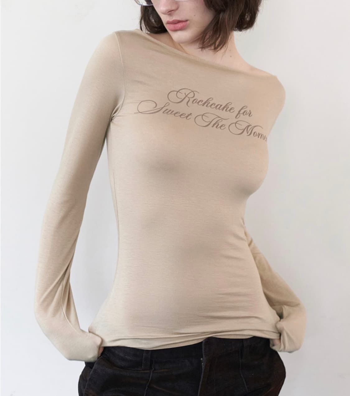 -6/5까지 판매 락케이크 Cursive Mesh Top - Beige 상품이미지2
