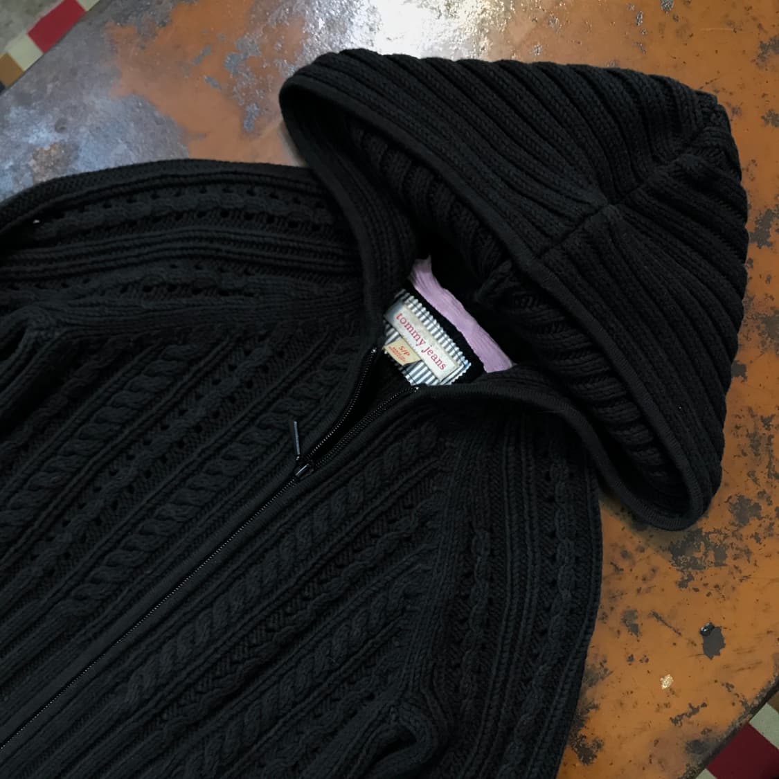 타미 진스 블랙 코튼 케이블 크롭 후드집업 여성 44 55 사이즈 상품이미지3