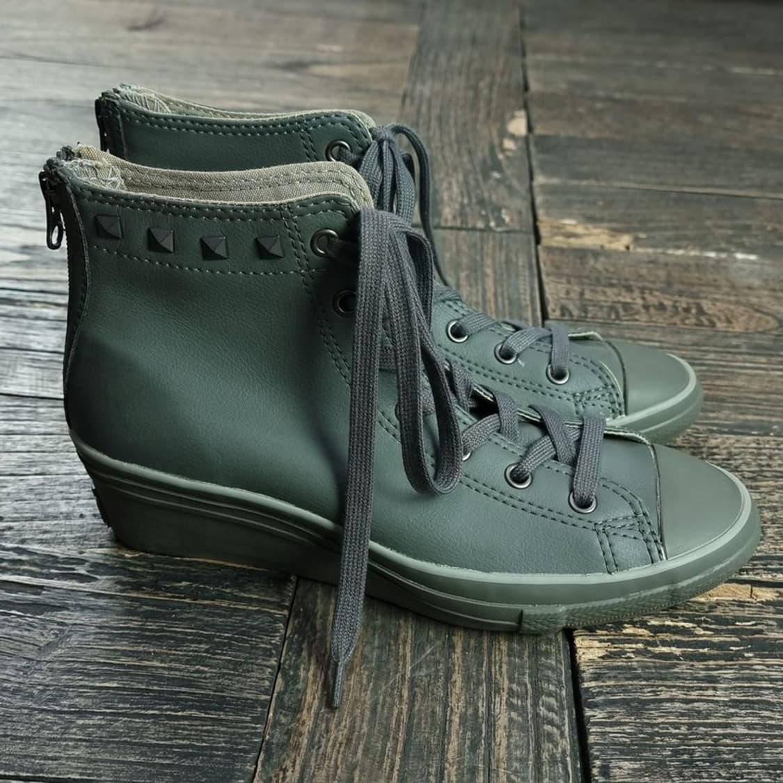 [컨버스] 레더 스터드 웨지힐 하이탑 스니커즈 카키 M19488 상품이미지3