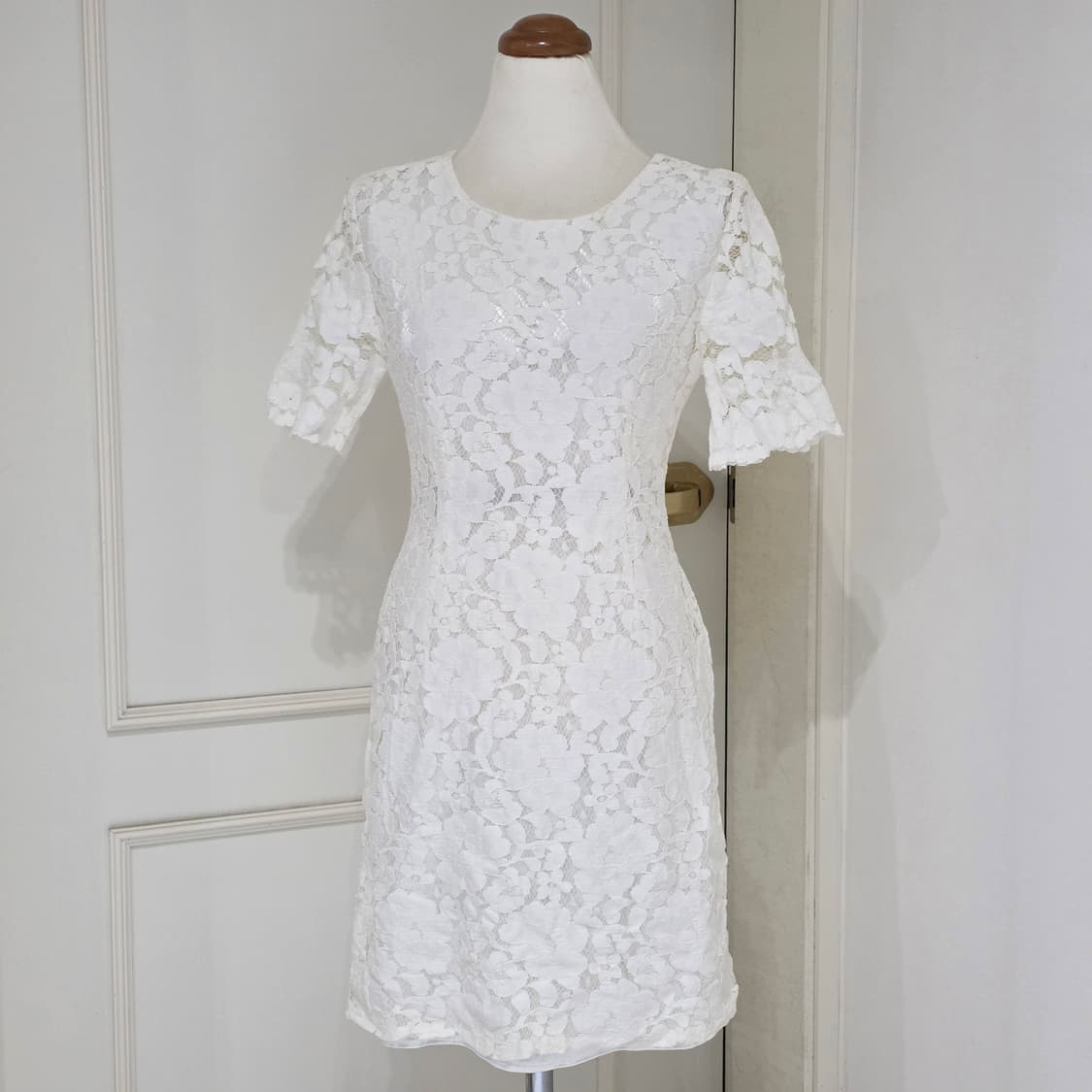 일본빈티지)셀프웨딩st 히메갸루 양산형 화이트 레이스 미니원피스 상품이미지1