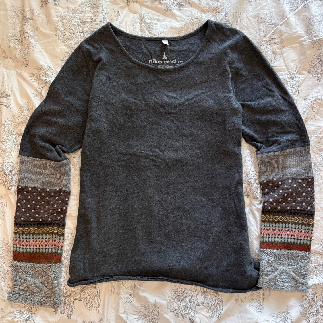 히피 모리 에스닉 긴팔티 롱슬리브 패치 패턴 그레이 차콜 상품이미지1