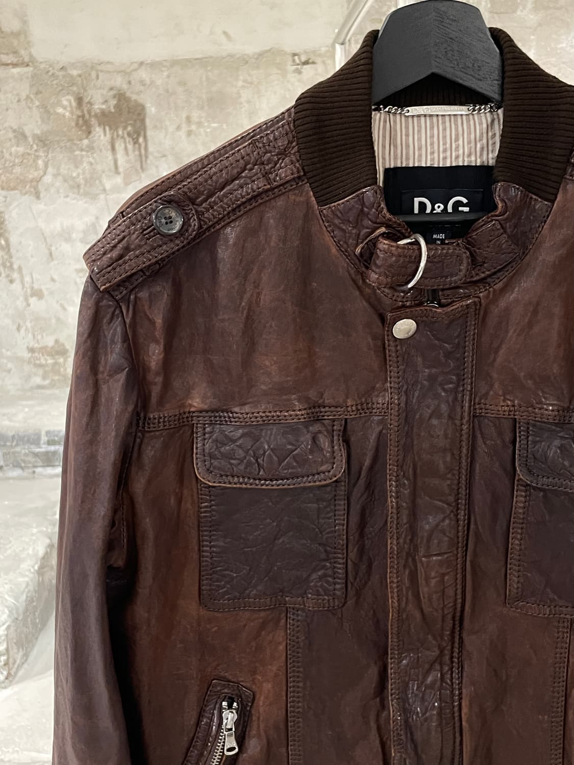 돌체 앤 가바나 브라운 글로시 아넬로 램 레더 자켓 상품이미지2