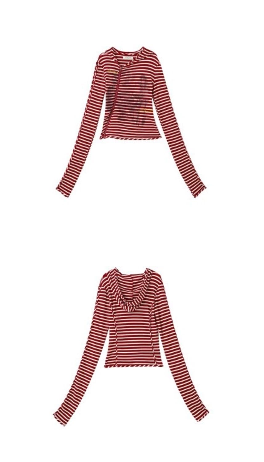 ACHIHARA 후드집업 티셔츠 스트라이프 후드넥 상품이미지5