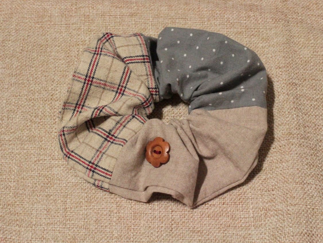 핸드메이드 패치워크 단추 스크런치 상품이미지7