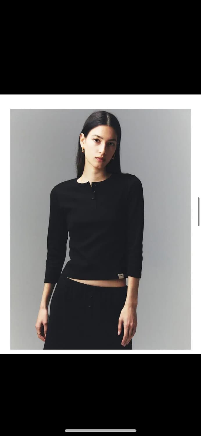 글로니 3/4 BUTTON FLY TEE 블랙 상품이미지1