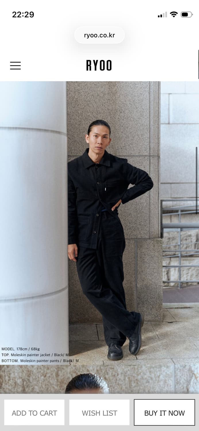 RYOO 몰스킨자켓 블랙 M 알와이오오 상품이미지2