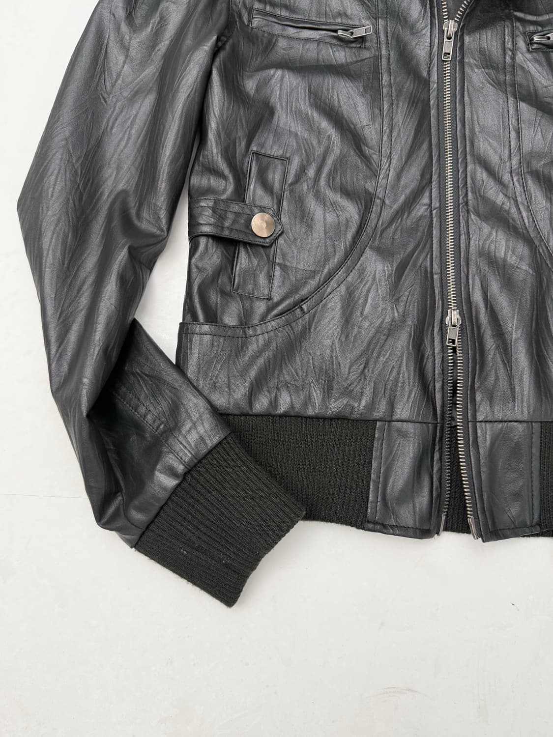 블랙 후드 가죽 자켓 상품이미지6