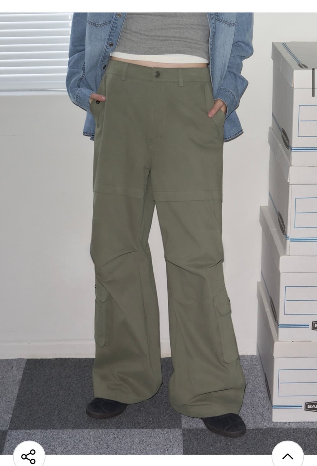 (L) 레더리 하프 밴딩 코튼 카고 팬츠 [KHAKI] 판매 상품이미지3